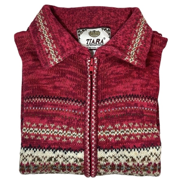 Tiara Fair Isle Knit Zip Cardigan Sweater XL - Vintage Y2K - Picture 2 of 10